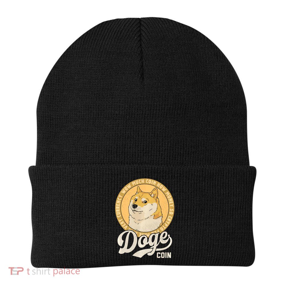 Dogecoin Doge Coin Logo Shiba Inu Dog Crypto Currency Meme Knit Cap Winter Beanie