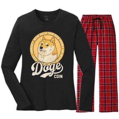 Dogecoin Doge Coin Logo Shiba Inu Dog Crypto Currency Meme Women's Long Sleeve Flannel Pajama Set 