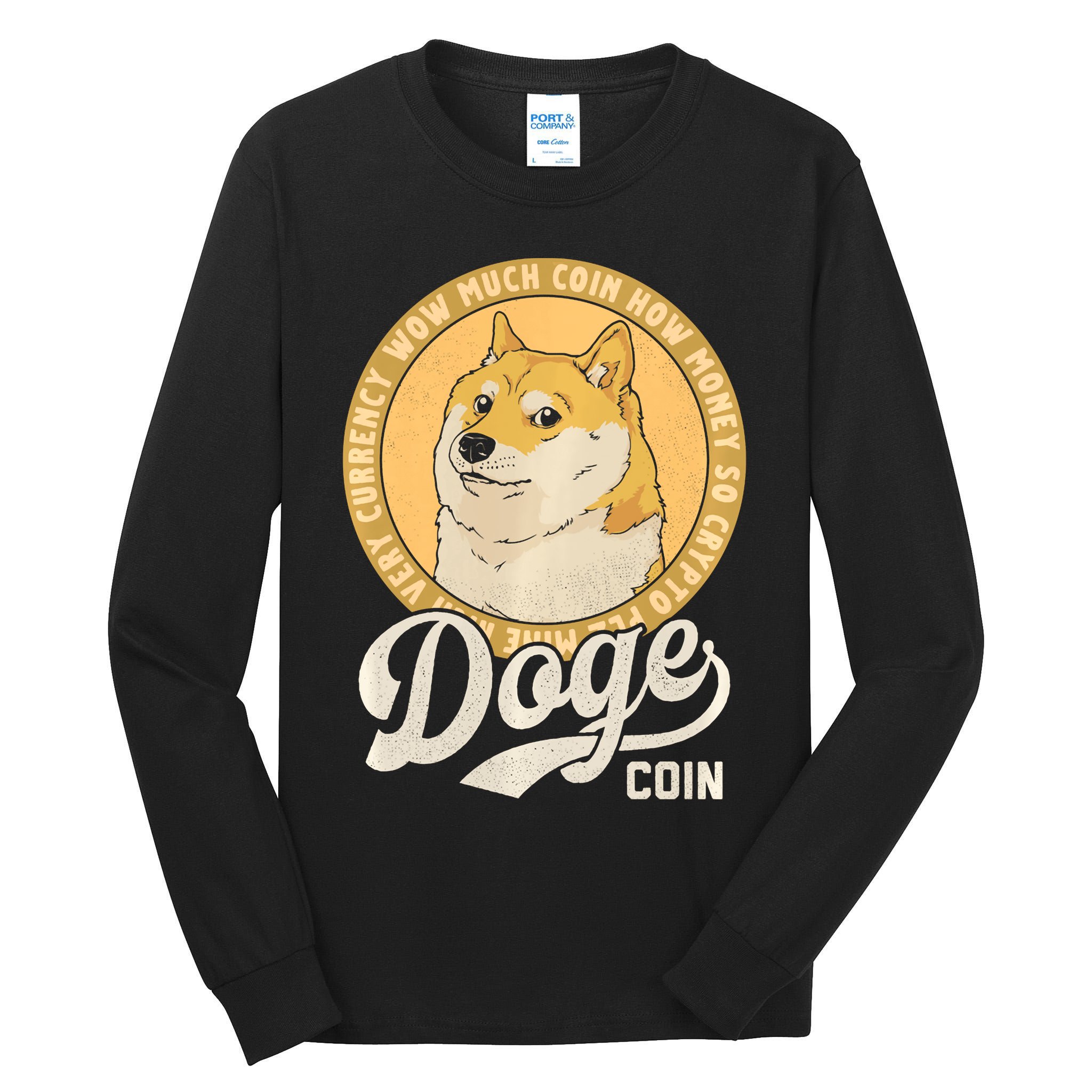 Dogecoin Doge Coin Logo Shiba Inu Dog Crypto Currency Meme Tall Long Sleeve T-Shirt