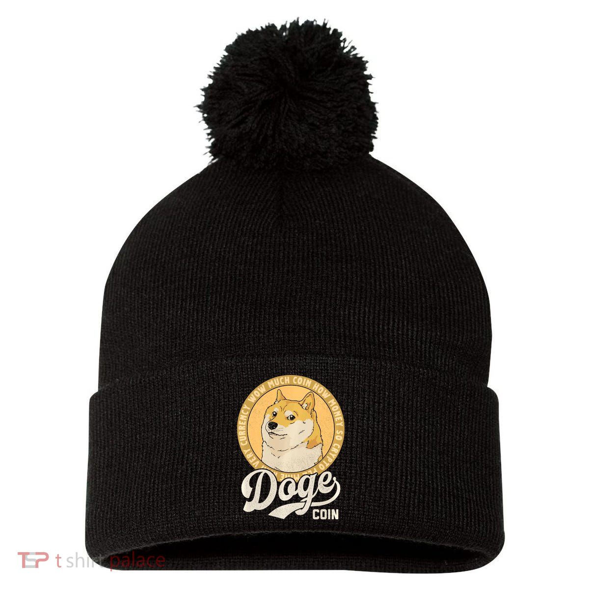 Dogecoin Doge Coin Logo Shiba Inu Dog Crypto Currency Meme Pom Pom 12in Knit Beanie