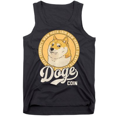 Dogecoin Doge Coin Logo Shiba Inu Dog Crypto Currency Meme Tank Top