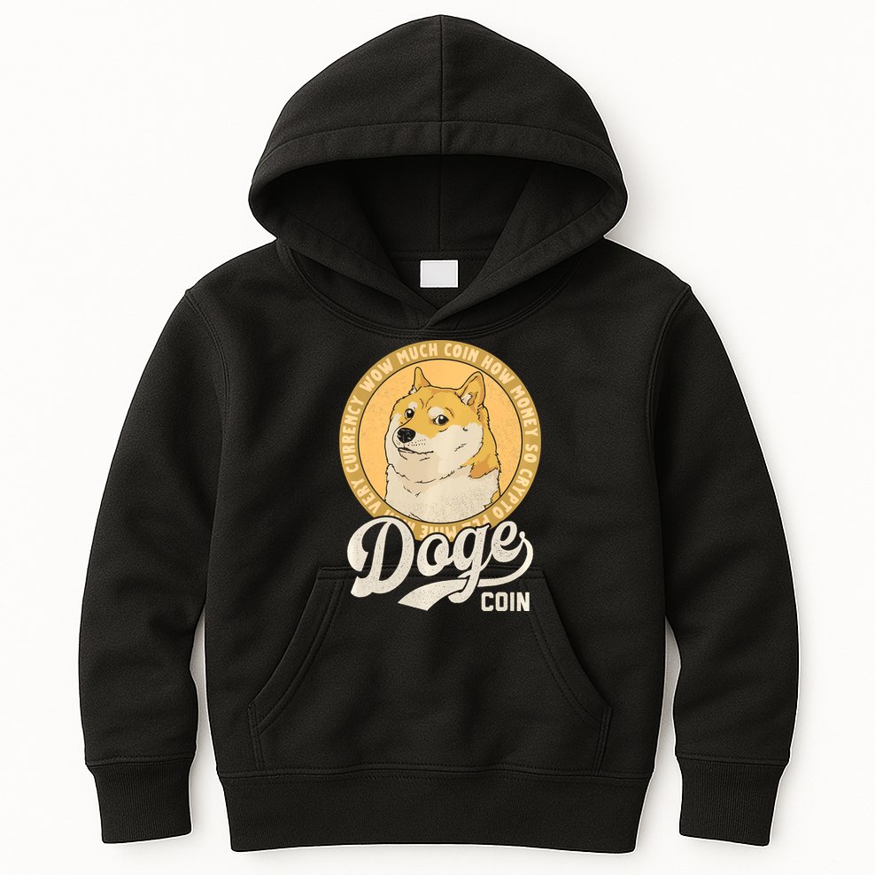 Dogecoin Doge Coin Logo Shiba Inu Dog Crypto Currency Meme Kids Hoodie