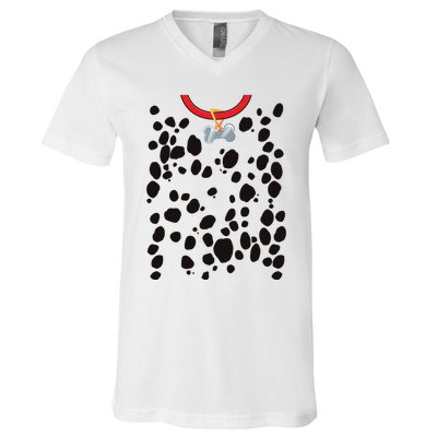 Dog Dalmatian Costume Dalmations Spots Puppy Print Halloween V-Neck T-Shirt