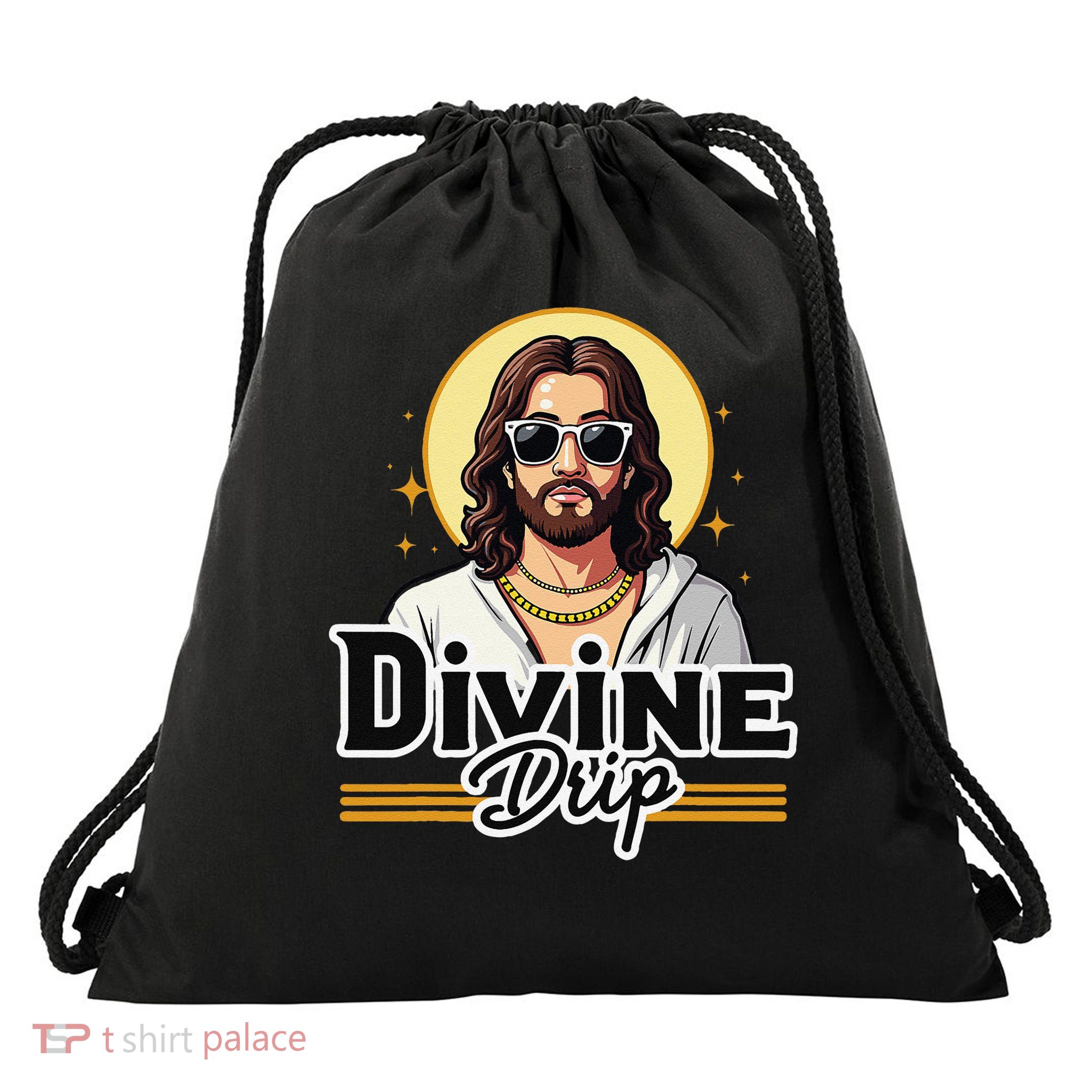 Divine Drip Cool Christian Jesus Meme Retro Aesthetic Drawstring Bag