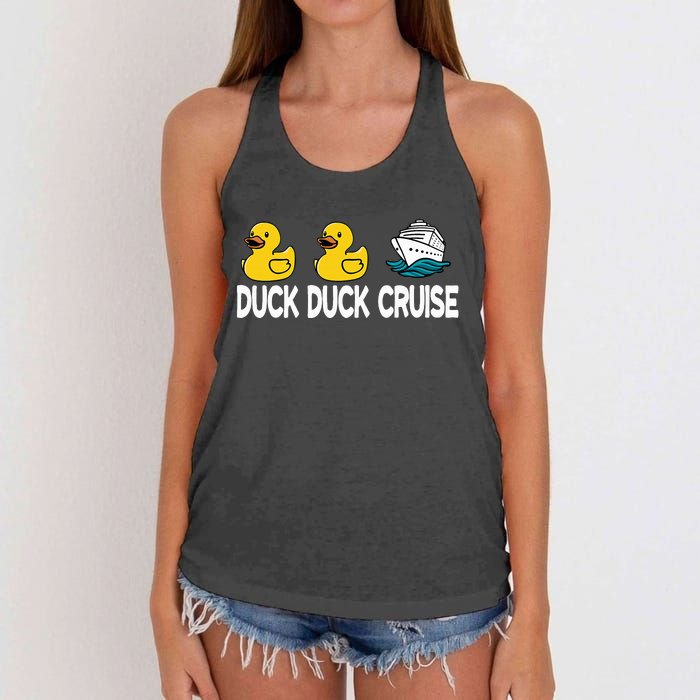 Duck Duck Cruise Funny Family Cruising Matching Women's Knotted Racerback Tank