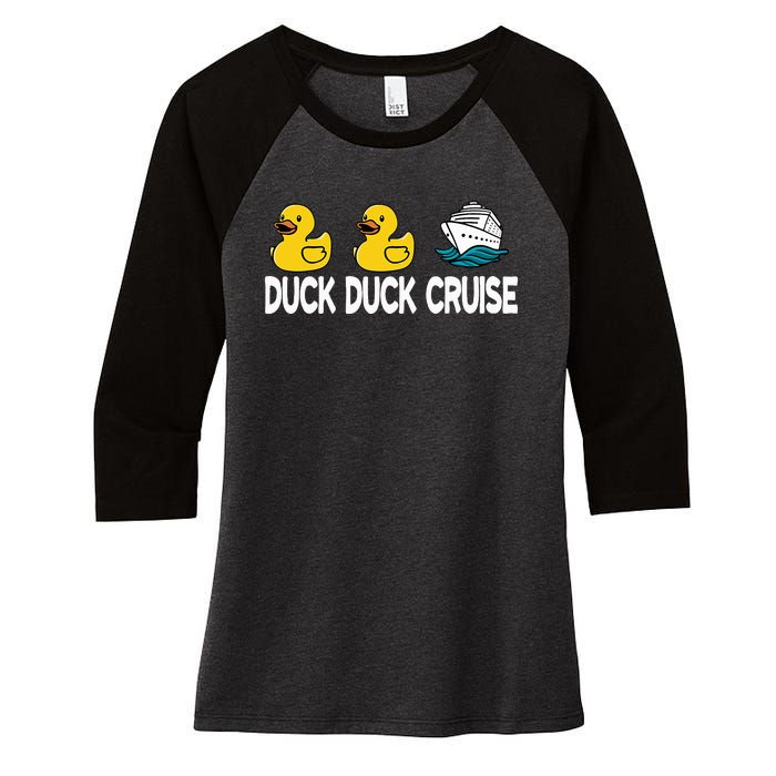 Duck Duck Cruise Funny Family Cruising Matching Women's Tri-Blend 3/4-Sleeve Raglan Shirt