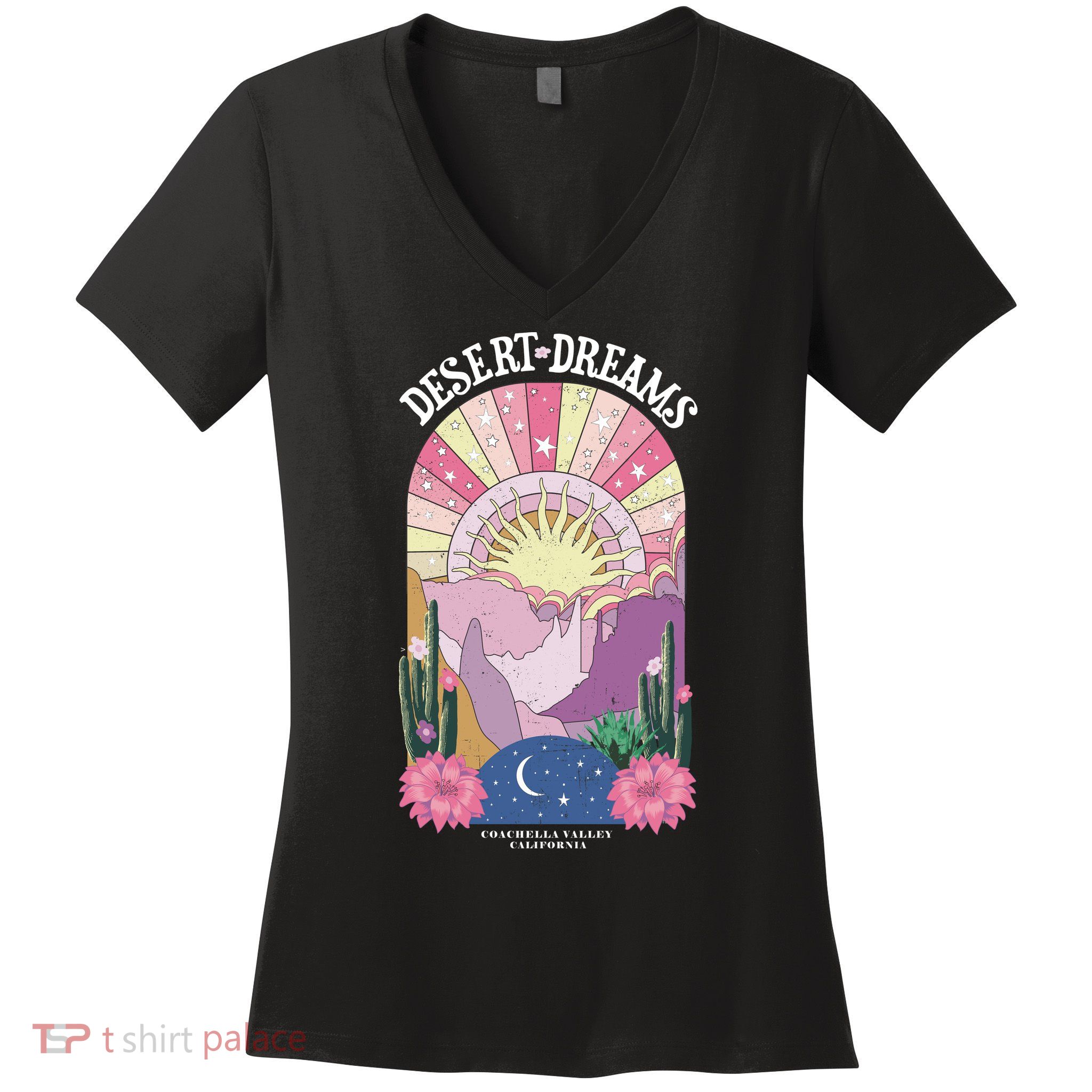 Desert Dreams Coachella Valley California Retro Women's V-Neck T-Shirt