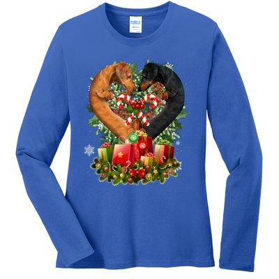 Dachshund Dog Couple Heart Shape Christmas Great Gift Ladies Long Sleeve Shirt