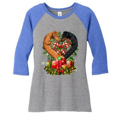 Dachshund Dog Couple Heart Shape Christmas Great Gift Women's Tri-Blend 3/4-Sleeve Raglan Shirt