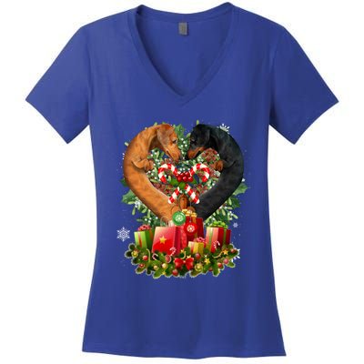 Dachshund Dog Couple Heart Shape Christmas Great Gift Women's V-Neck T-Shirt