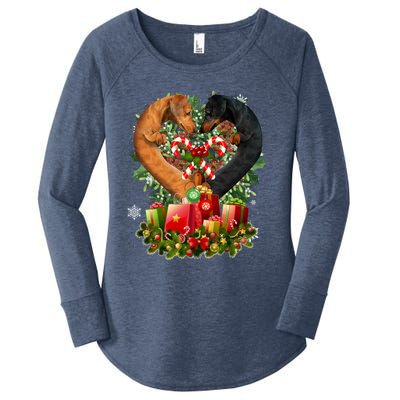 Dachshund Dog Couple Heart Shape Christmas Great Gift Women's Perfect Tri Tunic Long Sleeve Shirt