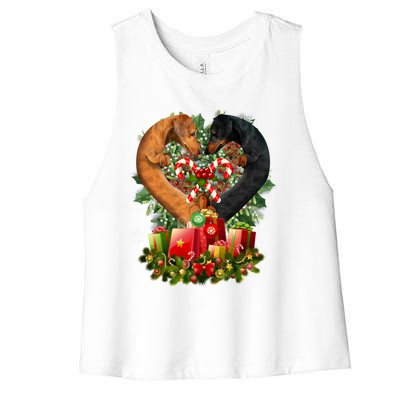 Dachshund Dog Couple Heart Shape Christmas Great Gift Women's Racerback Cropped Tank