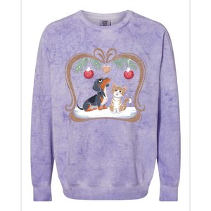 Dachshund Dog Cat Christmas Ball Snowflakes Xmas Holiday Gift Colorblast Crewneck Sweatshirt