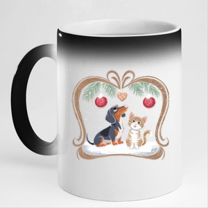 Dachshund Dog Cat Christmas Ball Snowflakes Xmas Holiday Gift 11oz Black Color Changing Mug