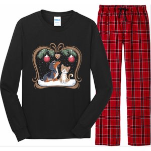 Dachshund Dog Cat Christmas Ball Snowflakes Xmas Holiday Gift Long Sleeve Pajama Set