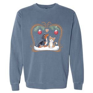 Dachshund Dog Cat Christmas Ball Snowflakes Xmas Holiday Gift Garment-Dyed Sweatshirt