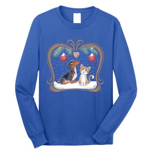 Dachshund Dog Cat Christmas Ball Snowflakes Xmas Holiday Gift Long Sleeve Shirt