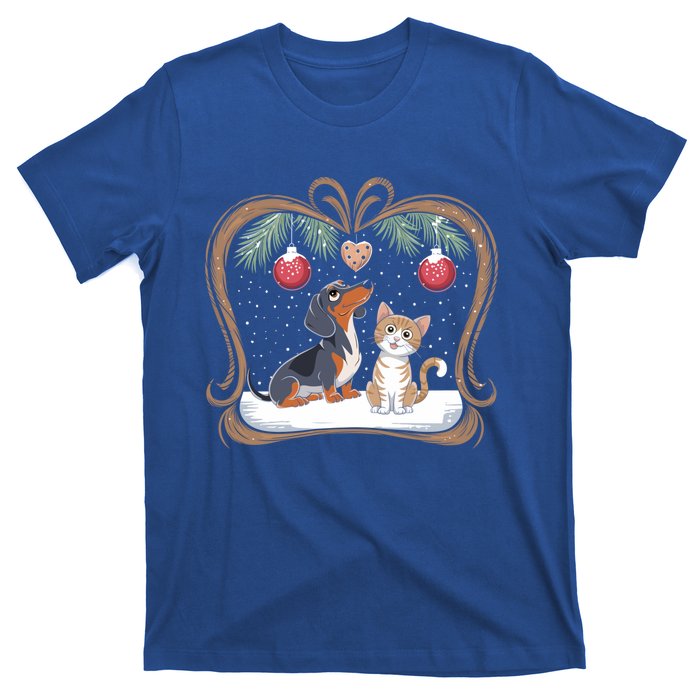 Dachshund Dog Cat Christmas Ball Snowflakes Xmas Holiday Gift T-Shirt