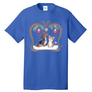 Dachshund Dog Cat Christmas Ball Snowflakes Xmas Holiday Gift Tall T-Shirt