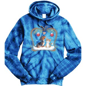 Dachshund Dog Cat Christmas Ball Snowflakes Xmas Holiday Gift Tie Dye Hoodie