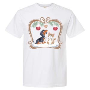 Dachshund Dog Cat Christmas Ball Snowflakes Xmas Holiday Gift Garment-Dyed Heavyweight T-Shirt