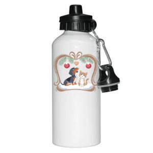 Dachshund Dog Cat Christmas Ball Snowflakes Xmas Holiday Gift Aluminum Water Bottle