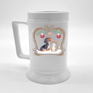 Dachshund Dog Cat Christmas Ball Snowflakes Xmas Holiday Gift Beer Stein