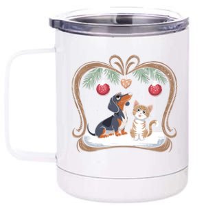 Dachshund Dog Cat Christmas Ball Snowflakes Xmas Holiday Gift 12 oz Stainless Steel Tumbler Cup