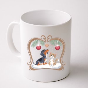 Dachshund Dog Cat Christmas Ball Snowflakes Xmas Holiday Gift Coffee Mug