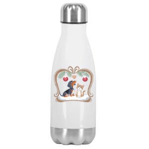 Dachshund Dog Cat Christmas Ball Snowflakes Xmas Holiday Gift Stainless Steel Insulated Water Bottle