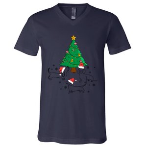 Dachshund Dog Christmas Tree Family Xmas Ugly Dog Owner Meaningful Gift V-Neck T-Shirt