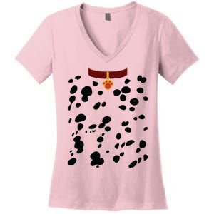 Dog Dalmatian Costume Dalmations Spots Puppy Print Halloween Women's V-Neck T-Shirt