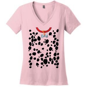 Dog Dalmatian Costume Dalmations Spots Puppy Print Halloween Women's V-Neck T-Shirt