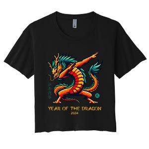 Dabbing Dragon Chinese New Year Of The Dragon 2024 Women's Crop Top Tee