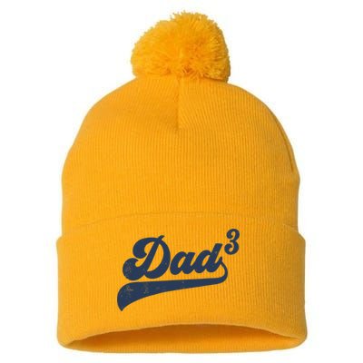 Dad3 Dad Cubed Gifts Father Of Three Daddy 3 Third Time Dad Pom Pom 12in Knit Beanie