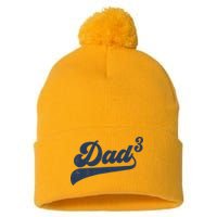 Dad3 Dad Cubed Gifts Father Of Three Daddy 3 Third Time Dad Pom Pom 12in Knit Beanie