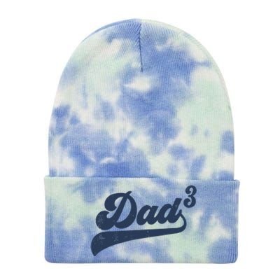 Dad3 Dad Cubed Gifts Father Of Three Daddy 3 Third Time Dad Tie Dye 12in Knit Beanie