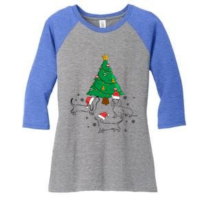 Dachshund Dog Christmas Tree Family Xmas Ugly Dog Owner Cute Gift Women's Tri-Blend 3/4-Sleeve Raglan Shirt