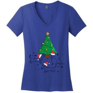 Dachshund Dog Christmas Tree Family Xmas Ugly Dog Owner Cute Gift Women's V-Neck T-Shirt