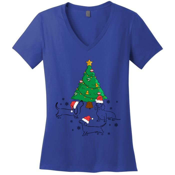 Dachshund Dog Christmas Tree Family Xmas Ugly Dog Owner Cute Gift Women's V-Neck T-Shirt