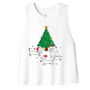 Dachshund Dog Christmas Tree Family Xmas Ugly Dog Owner Cute Gift Women's Racerback Cropped Tank