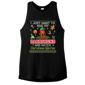 Dachshund Dog Christmas Tree Family Xmas Ugly Dog Owner Gift Ladies PosiCharge Tri-Blend Wicking Tank