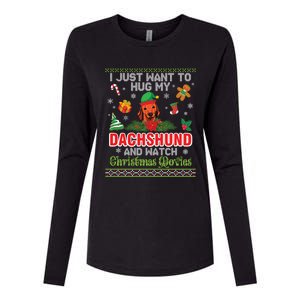 Dachshund Dog Christmas Tree Family Xmas Ugly Dog Owner Gift Womens Cotton Relaxed Long Sleeve T-Shirt