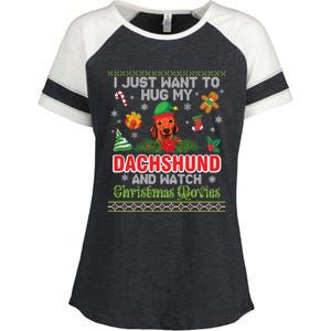 Dachshund Dog Christmas Tree Family Xmas Ugly Dog Owner Gift Enza Ladies Jersey Colorblock Tee