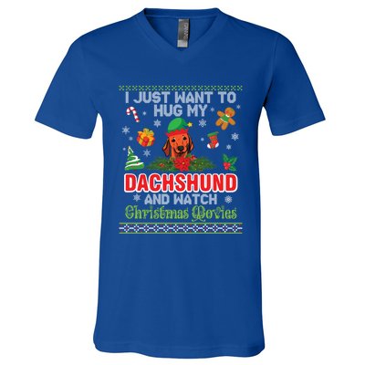 Dachshund Dog Christmas Tree Family Xmas Ugly Dog Owner Gift V-Neck T-Shirt