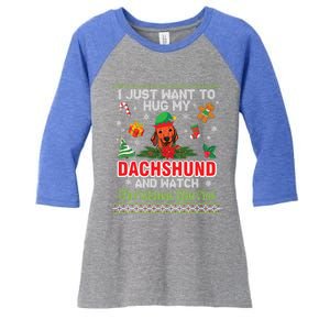 Dachshund Dog Christmas Tree Family Xmas Ugly Dog Owner Gift Women's Tri-Blend 3/4-Sleeve Raglan Shirt