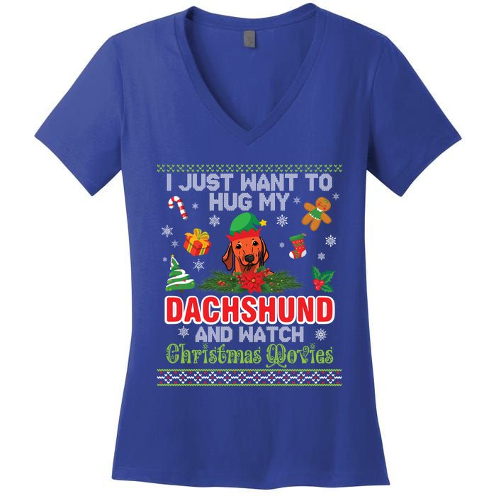 Dachshund Dog Christmas Tree Family Xmas Ugly Dog Owner Gift Women's V-Neck T-Shirt