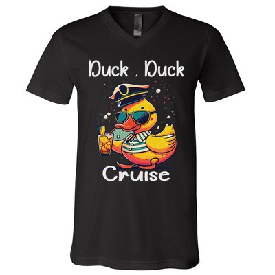 Duck Duck Cruise Funny Family Cruising Matching Squad V-Neck T-Shirt