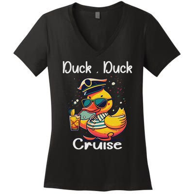 Duck Duck Cruise Funny Family Cruising Matching Squad Women's V-Neck T-Shirt