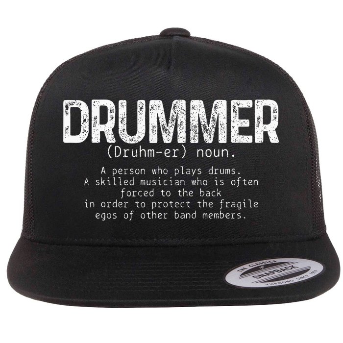 Drummer Definition Drums Drumming Funny Drummer Flat Bill Trucker Hat